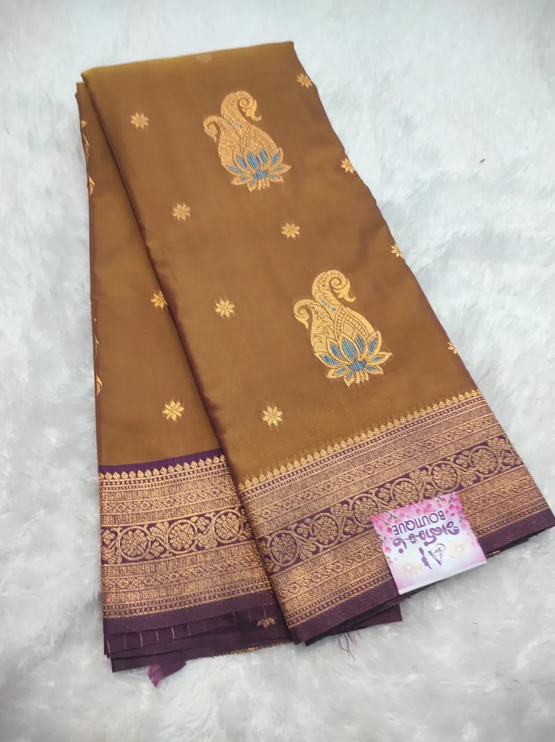 Sundari Silk Saree – Coffee Brown with Contrast Border
