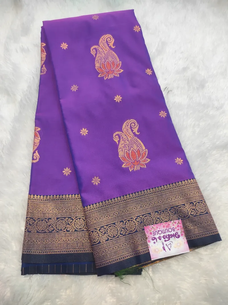 Sundari Silk Saree – Royal Violet with Contrast Border