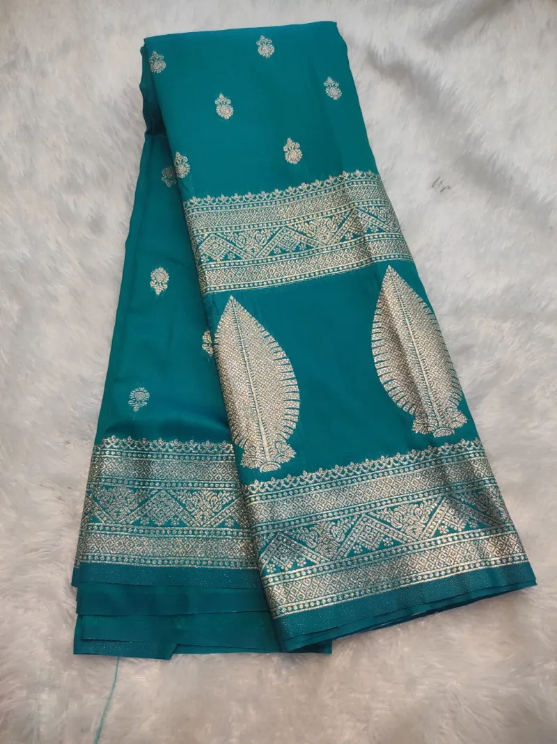 Gajji Silk Saree – Peacock Teal with Silver Zari Border