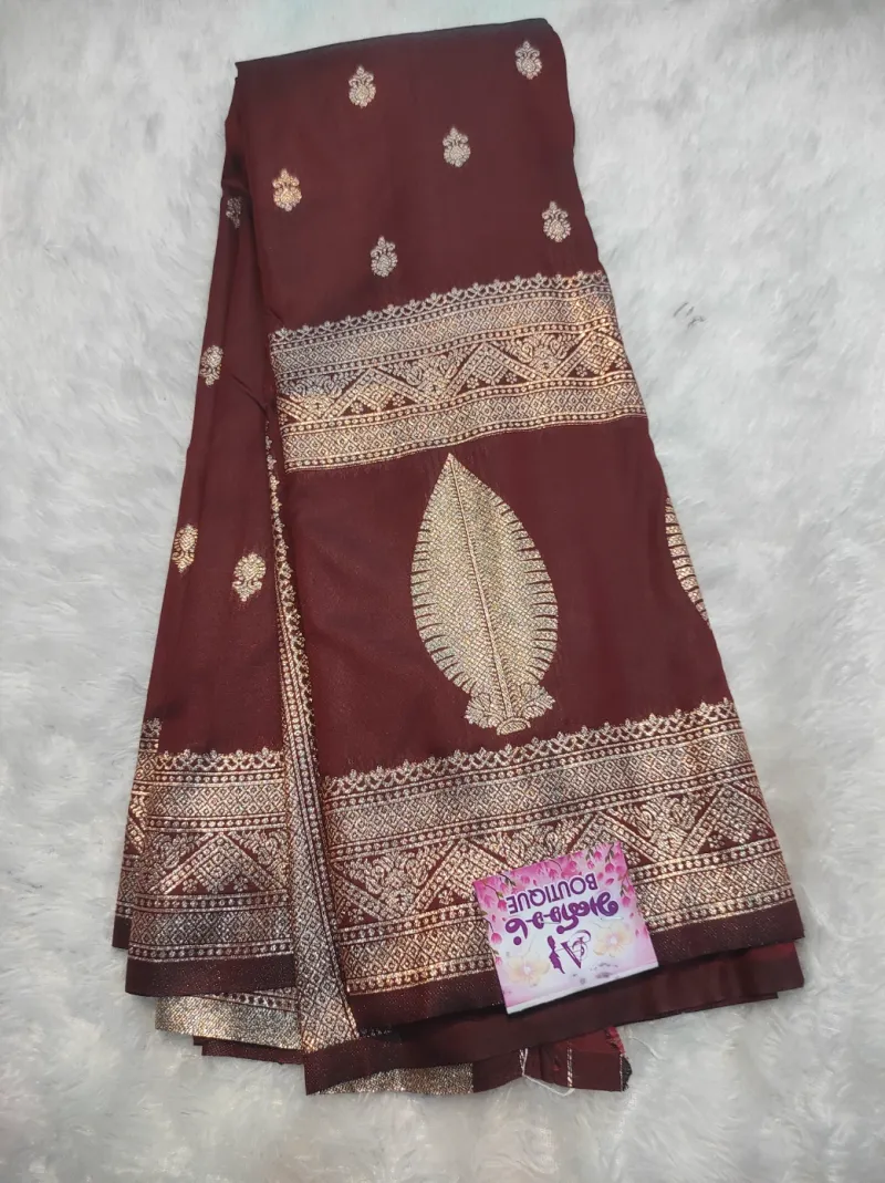Gajji Silk Saree – Deep Maroon with Silver Zari Work