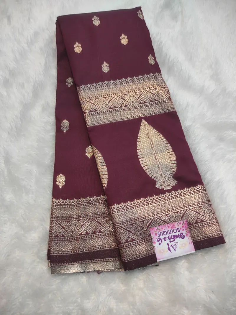 Gajji Silk Saree – Wine Plum with Zari Border