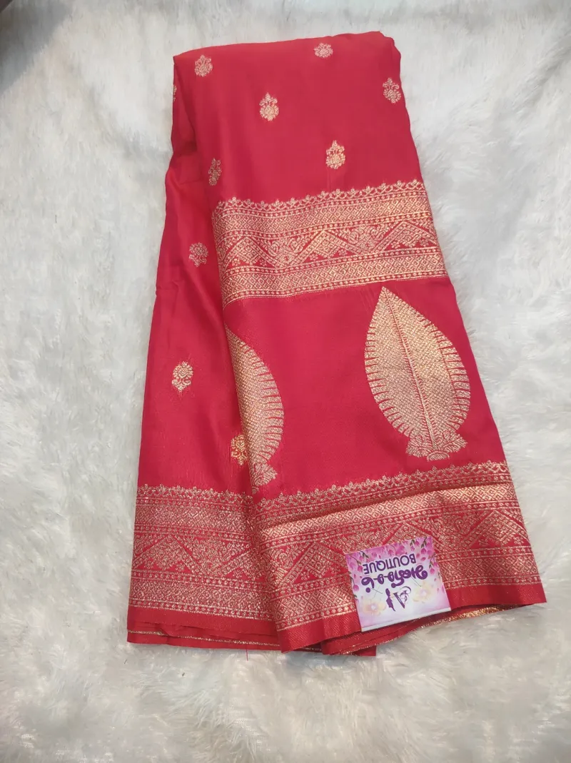 Gajji Silk Saree – Coral Pink with Silver Zari Work