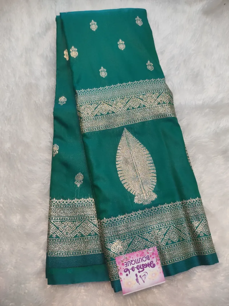 Gajji Silk Saree – Emerald Green with Zari Border