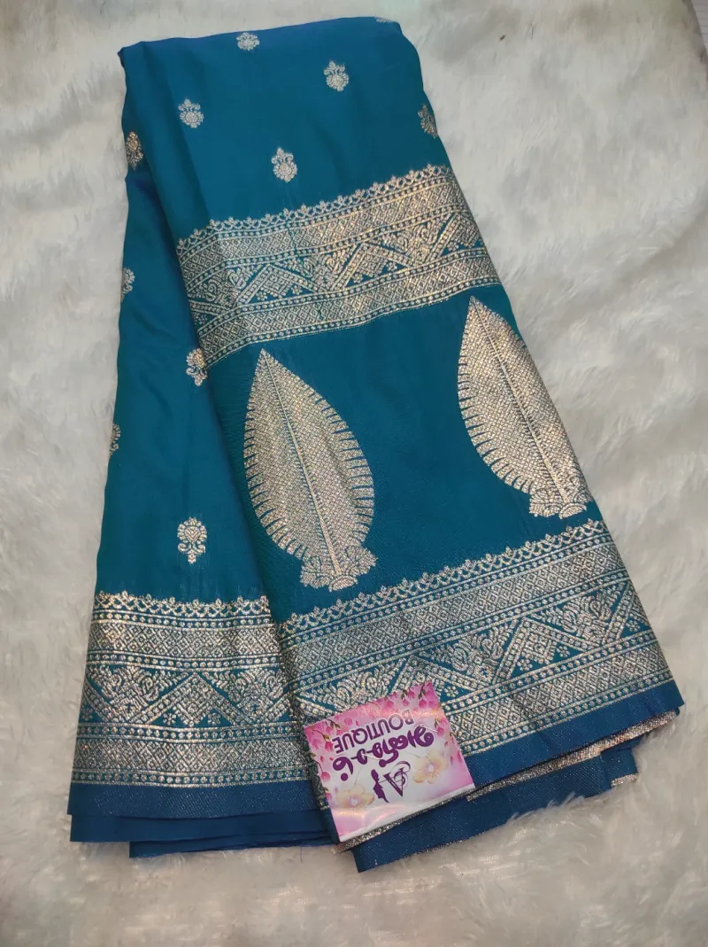 Gajji Silk Saree – Ocean Blue with Silver Zari Work
