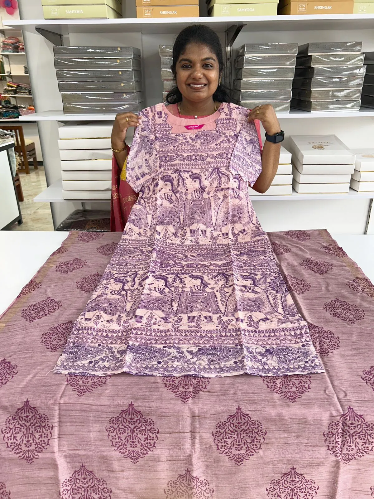 peach kalamkari 