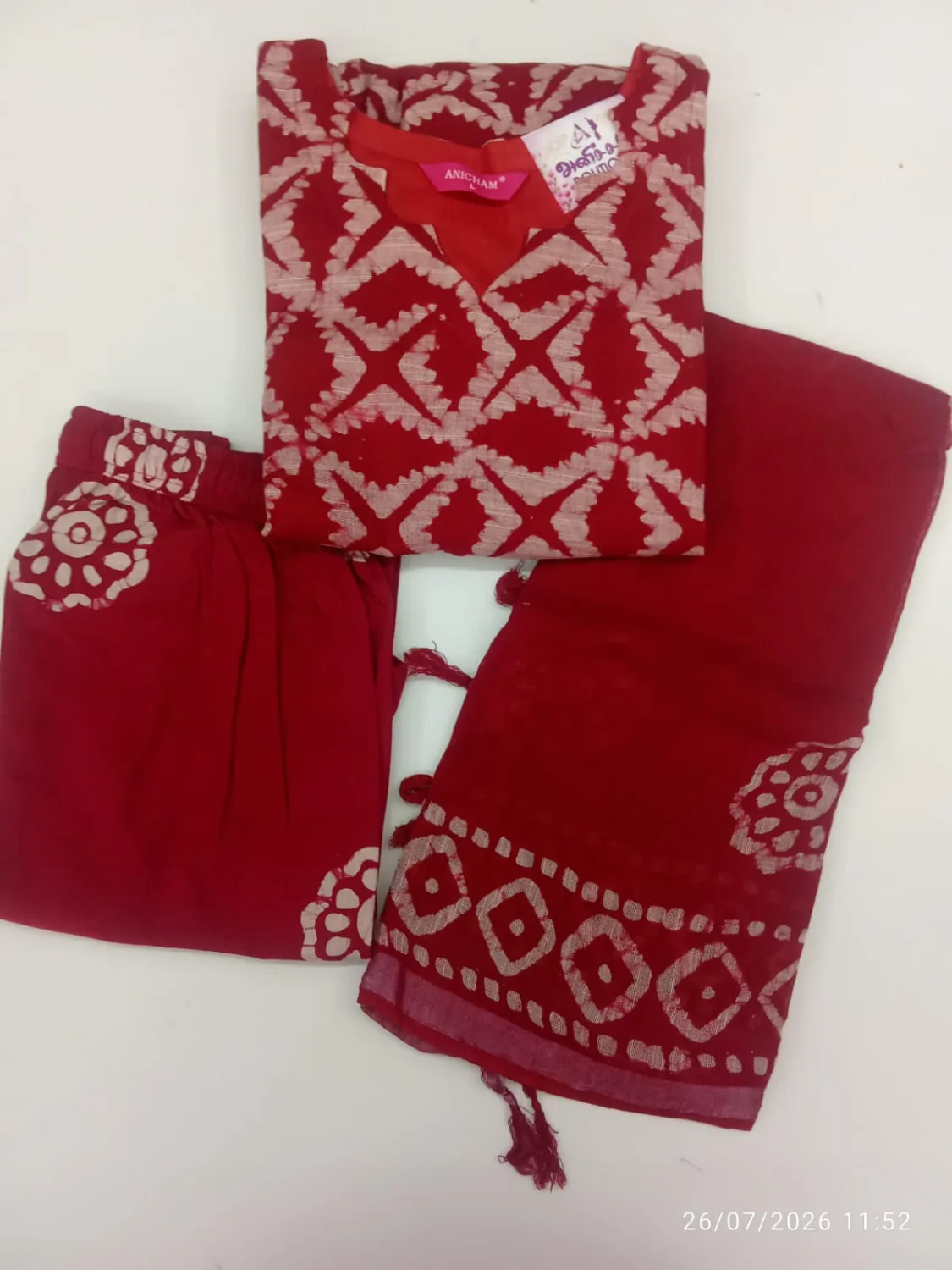 linen cotton red pattikset 