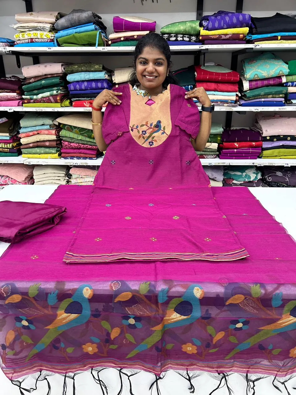 Pink Parrot Jamdhani Set