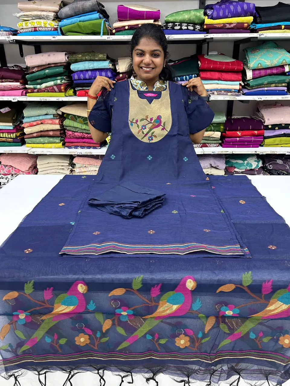 Blue Parrot Jamdhani Set