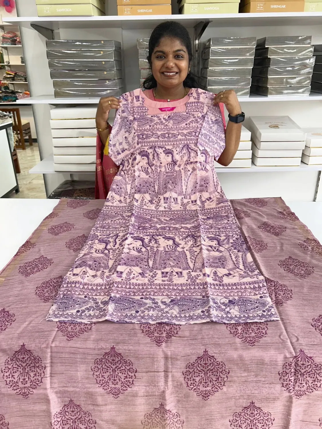 peach kalamkari 